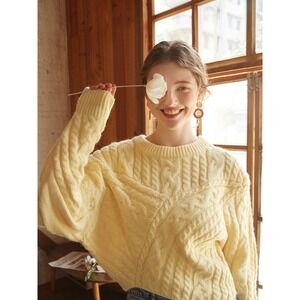 Commense Cable Knit Sweater Cozy Pullover Long‎ Sleeve Warm Comfy Knitwear M